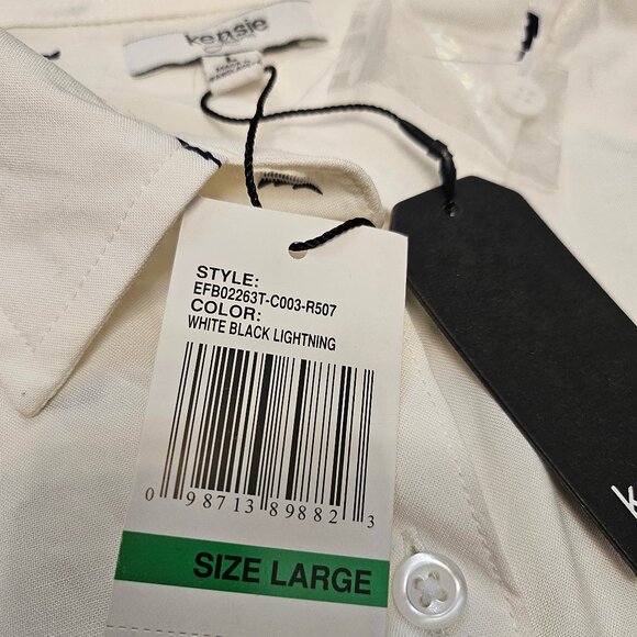 Kensie Women's White Black Ligting Print Buttons Up Shirt Size: L - Picture 8 of 10